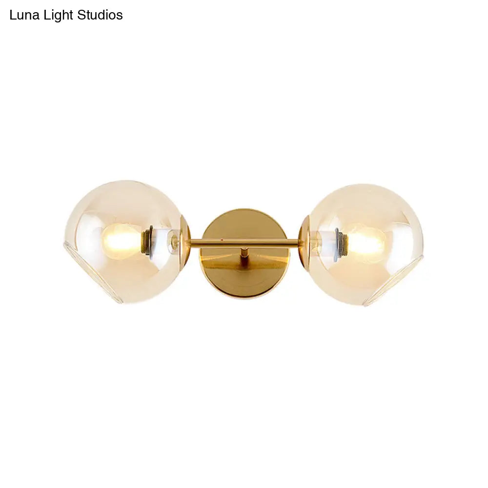 DecorBites™ Modernist Gold Wall Lamp with Clear Glass Shade - 2 Lights Spherical Mount Fixture