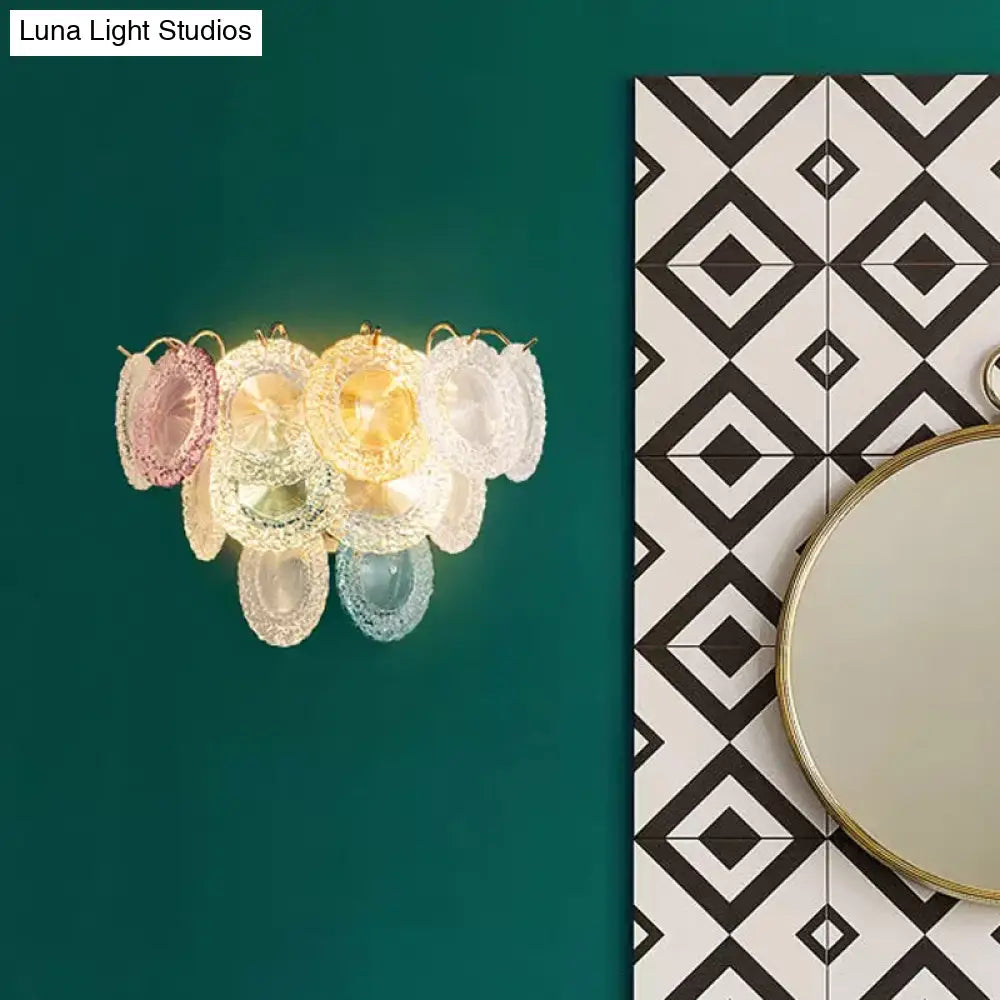 DecorBites™ Modernist Layered Disc Wall Light in Pink and Blue Glass - 5-Bulb Wall-Mounted Lighting Fixture for Dining Room