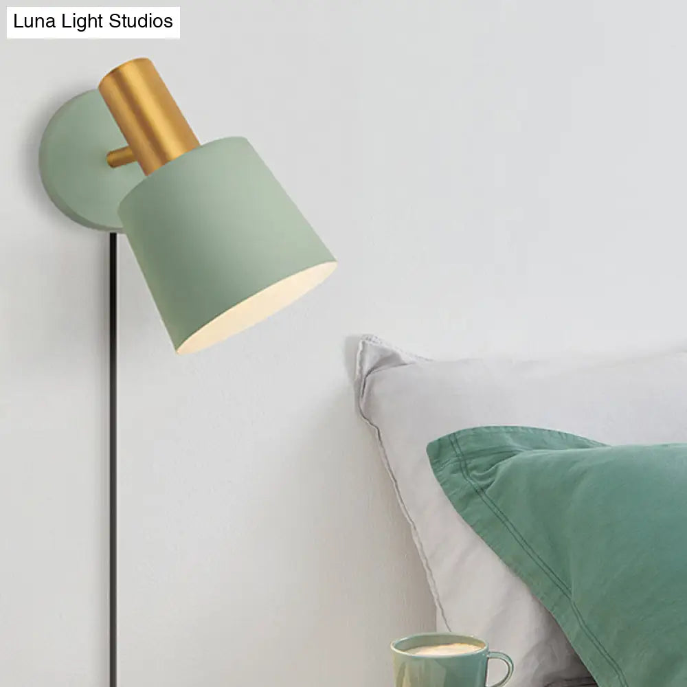 DecorBites™ Modernist Metal Drum Sconce - 1-Light Wall Mounted Lamp in White/Green for Bedroom