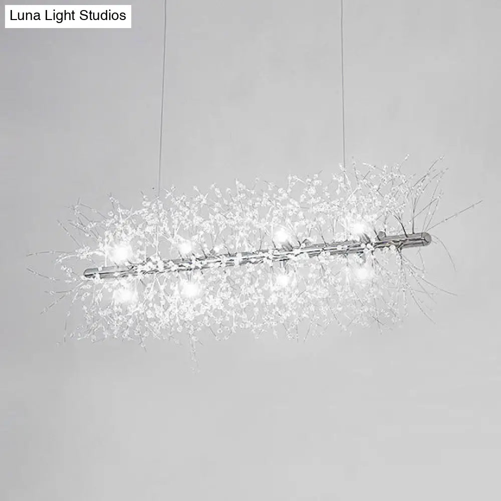 DecorBites™ Modernist Metallic Branch Island Pendant Light | Silver Hanging Lamp with Crystal Bead Deco | 27.5"/35.5" Width