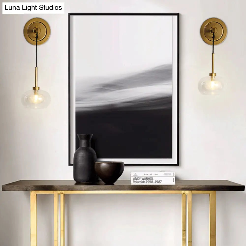 DecorBites™ Modernist Oval Amber/White Glass Sconce with Brass Finish - Wall Mounted 1-Light Drop Lamp