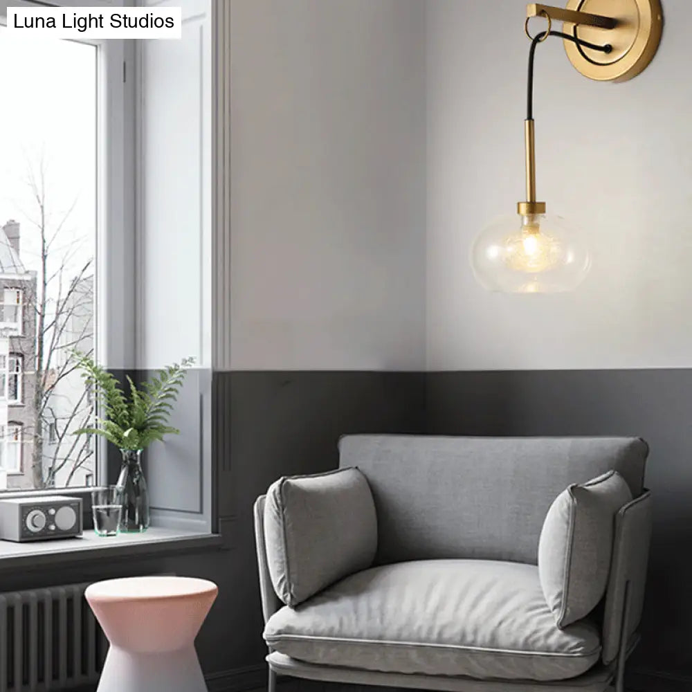 DecorBites™ Modernist Oval Amber/White Glass Sconce with Brass Finish - Wall Mounted 1-Light Drop Lamp