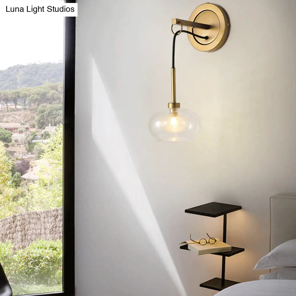 DecorBites™ Modernist Oval Amber/White Glass Sconce with Brass Finish - Wall Mounted 1-Light Drop Lamp