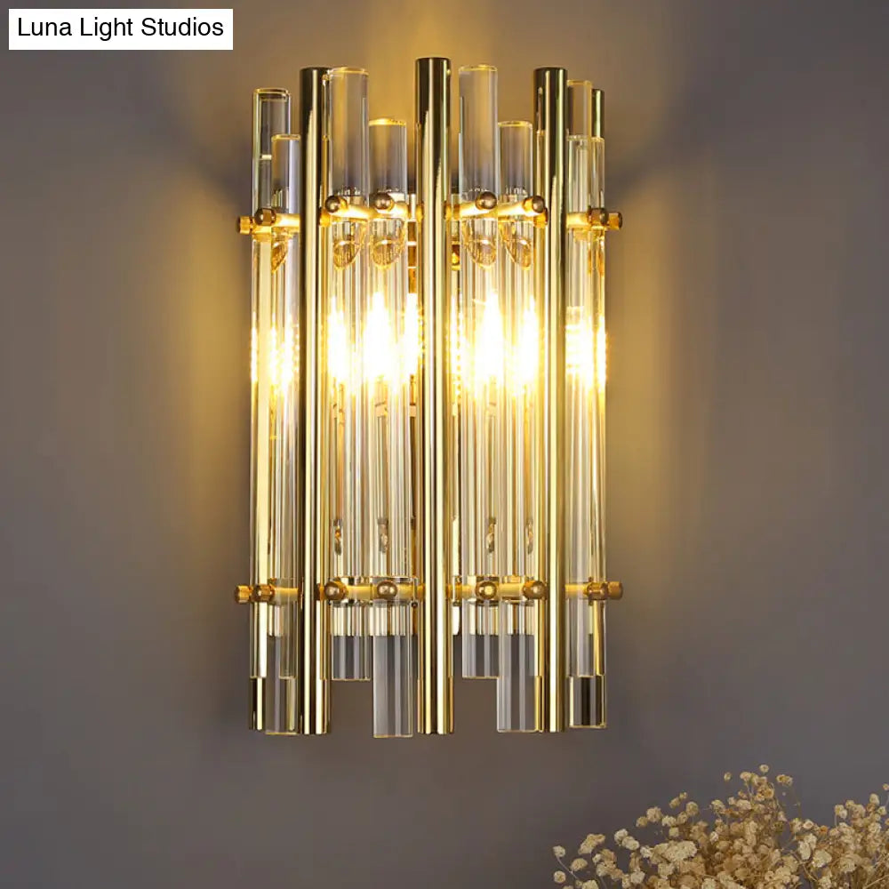 DecorBites™ Modernist Style Tubular Wall Sconce with Clear Crystal, Metal Frame, and 1 Light – Ideal for Bedroom Lighting