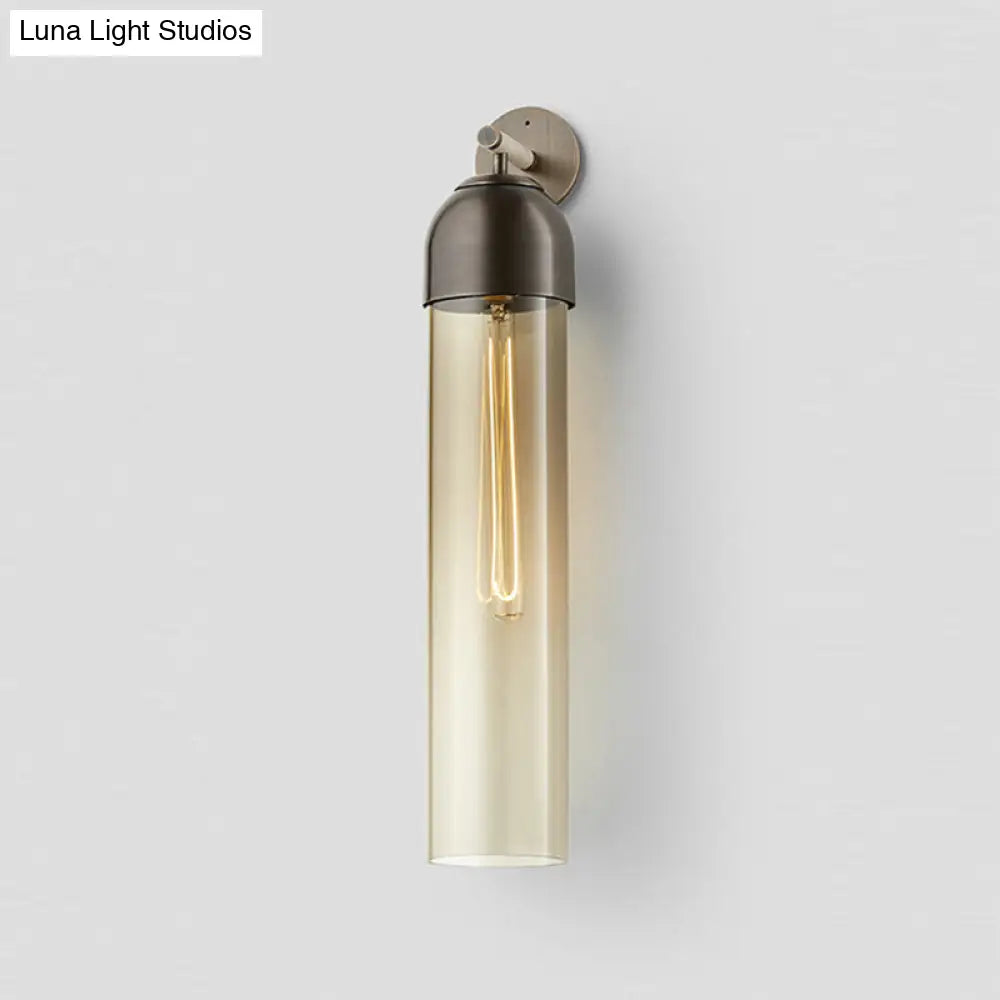 DecorBites™ Modernist Tube Sconce Light: Blue/Clear/Amber Glass, Wall Mounted Lamp with Curved Arm for Bedside