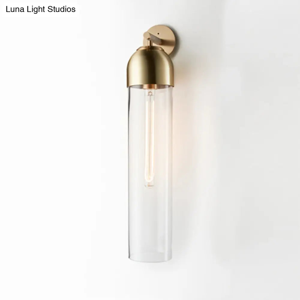 DecorBites™ Modernist Tube Sconce Light: Blue/Clear/Amber Glass, Wall Mounted Lamp with Curved Arm for Bedside