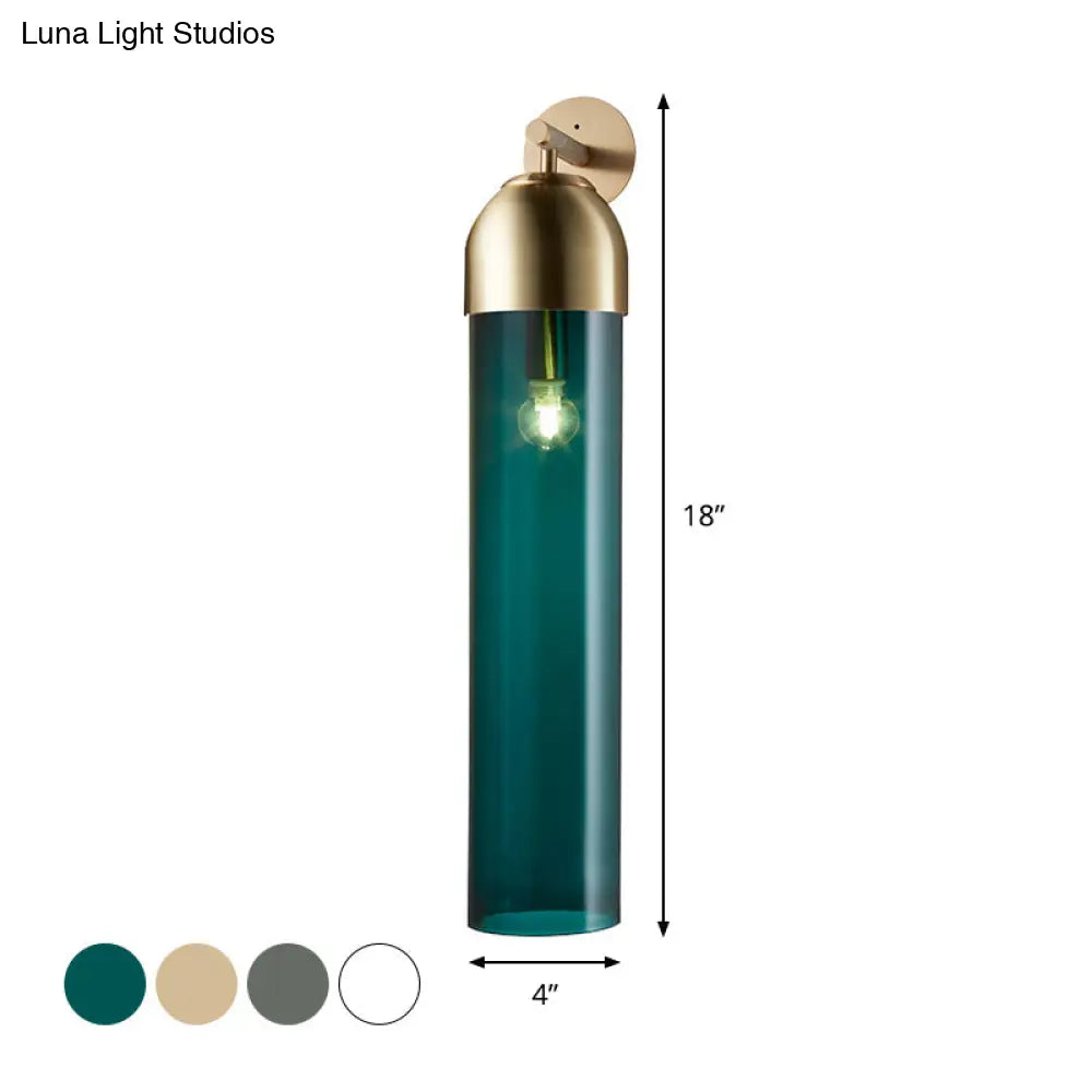 DecorBites™ Modernist Tube Sconce Light: Blue/Clear/Amber Glass, Wall Mounted Lamp with Curved Arm for Bedside