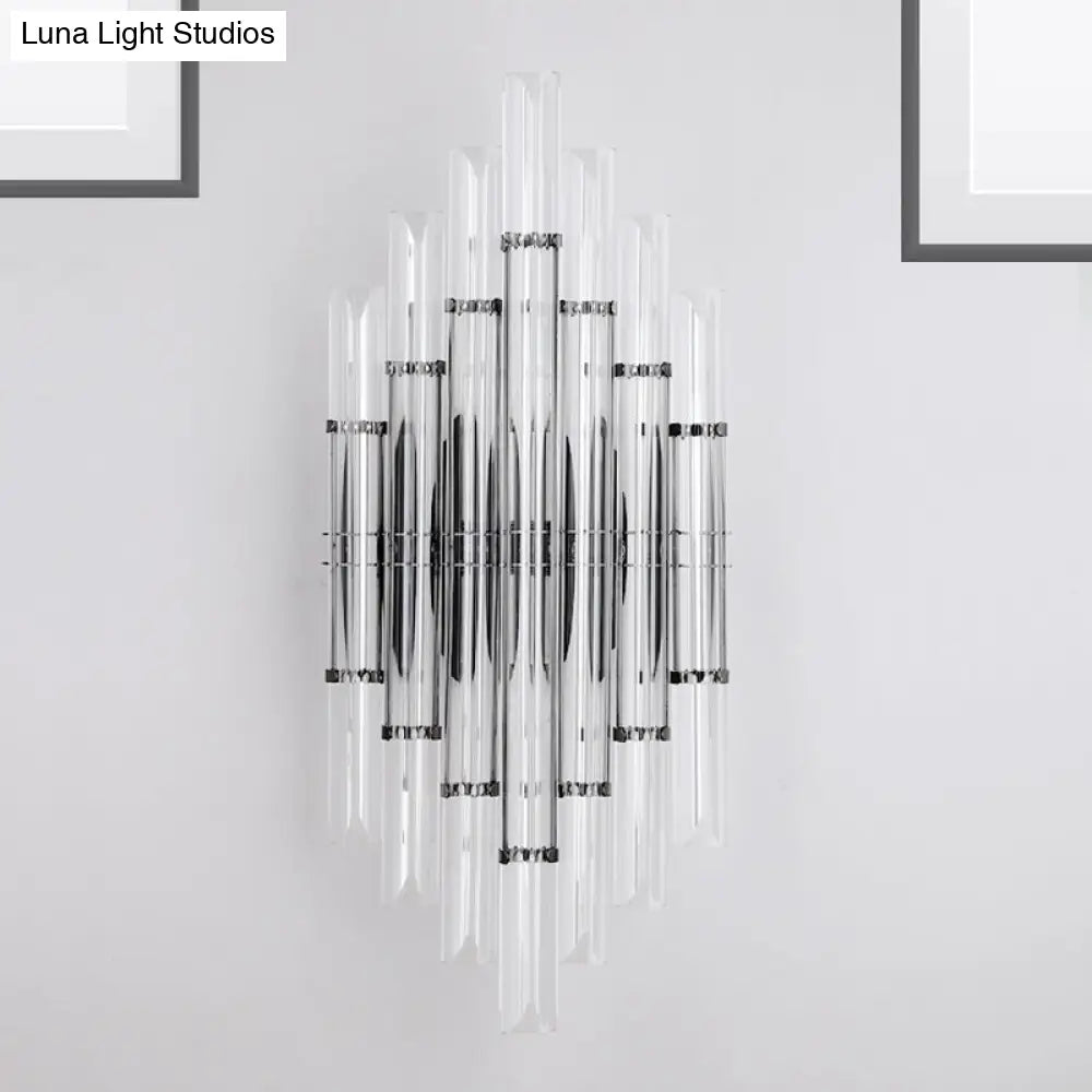 DecorBites™ Modernist Tubular Wall Lighting with Clear Crystal, 2 Lights, Chrome Finish - Living Room Wall Fixture