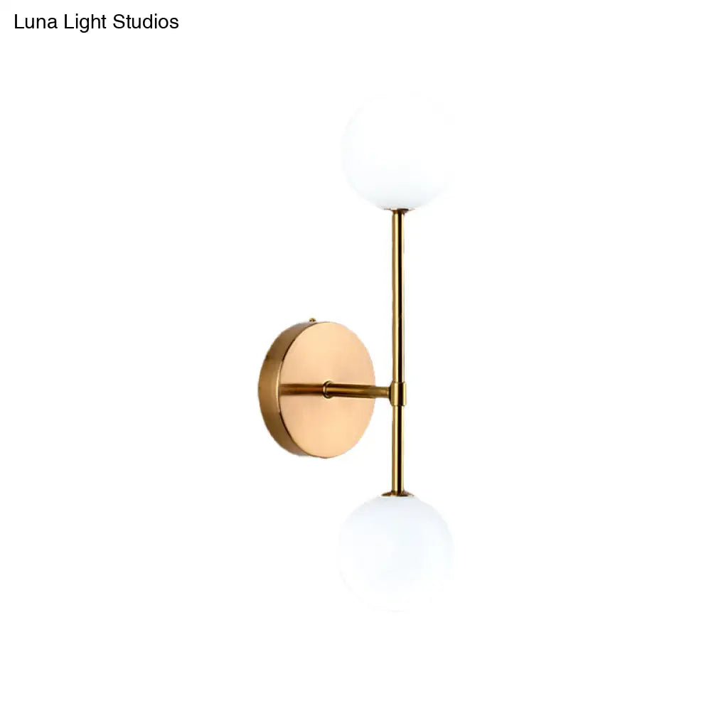 DecorBites™ Modernist White Glass Sconce with Black/Gold Finish - 2 Bulbs - Wall Mounted for Living Room Lighting
