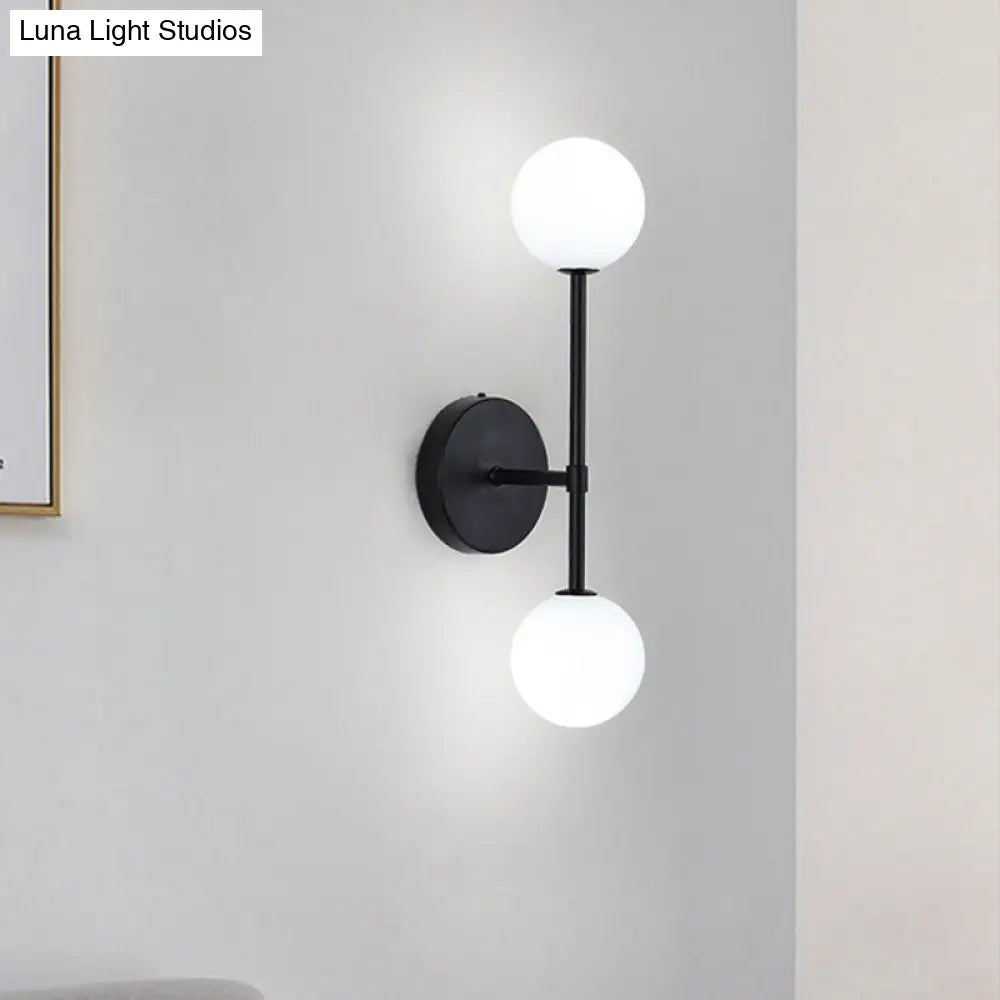 DecorBites™ Modernist White Glass Sconce with Black/Gold Finish - 2 Bulbs - Wall Mounted for Living Room Lighting