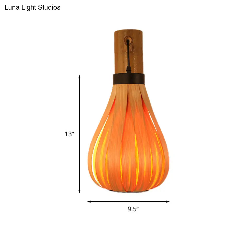 DecorBites™ Modernist Yellow Teardrop Wall Sconce - 1 Light Wood Veneer Lamp for Foyer