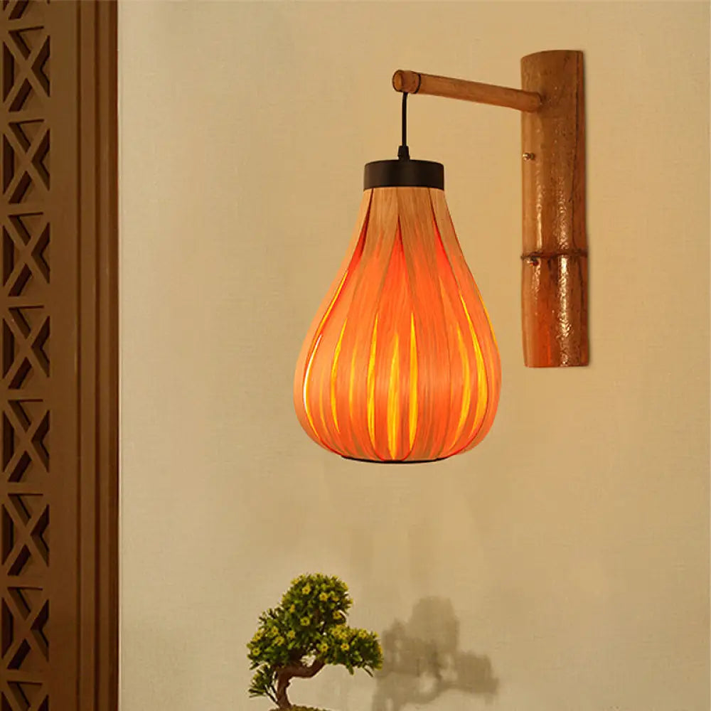 DecorBites™ Modernist Yellow Teardrop Wall Sconce - 1 Light Wood Veneer Lamp for Foyer