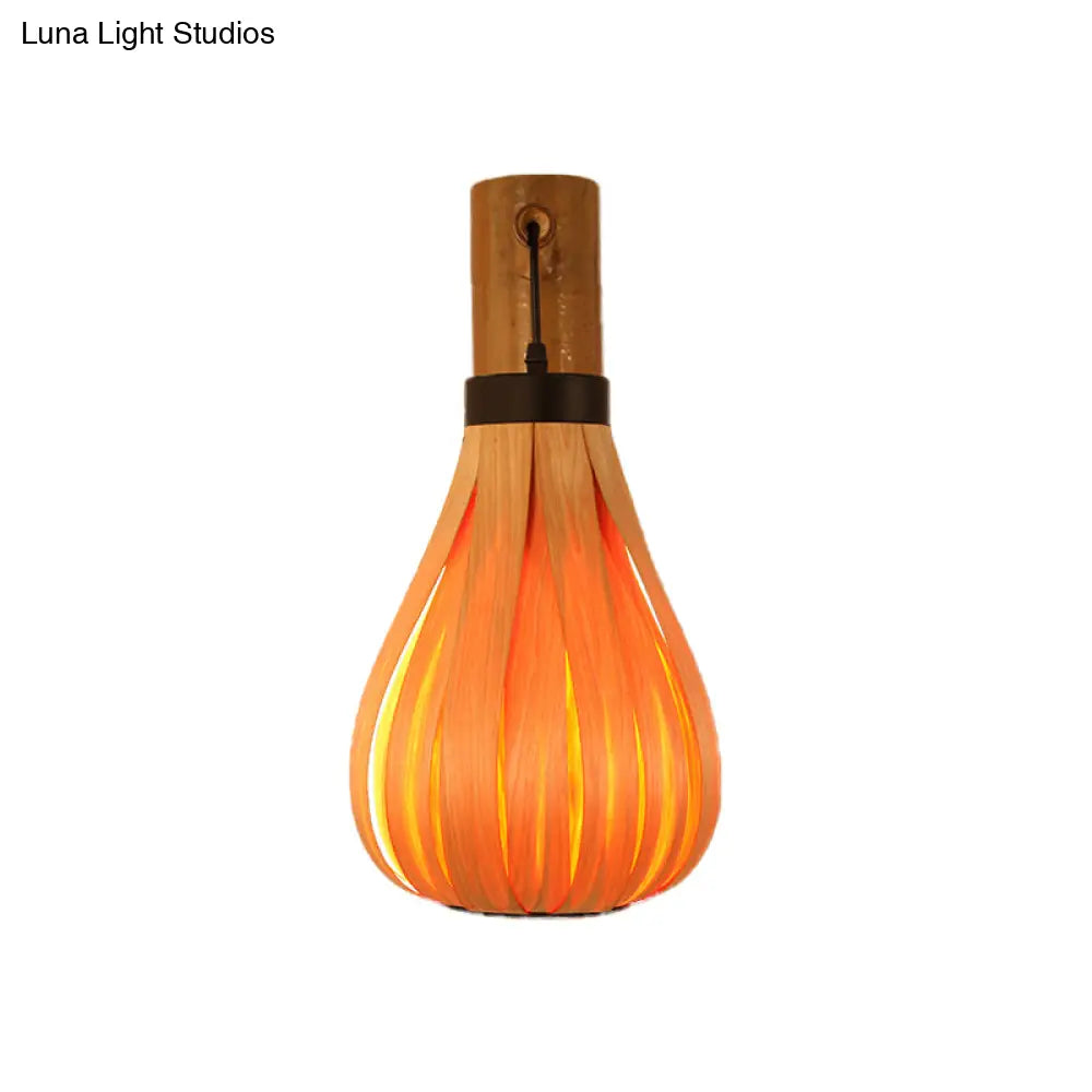 DecorBites™ Modernist Yellow Teardrop Wall Sconce - 1 Light Wood Veneer Lamp for Foyer