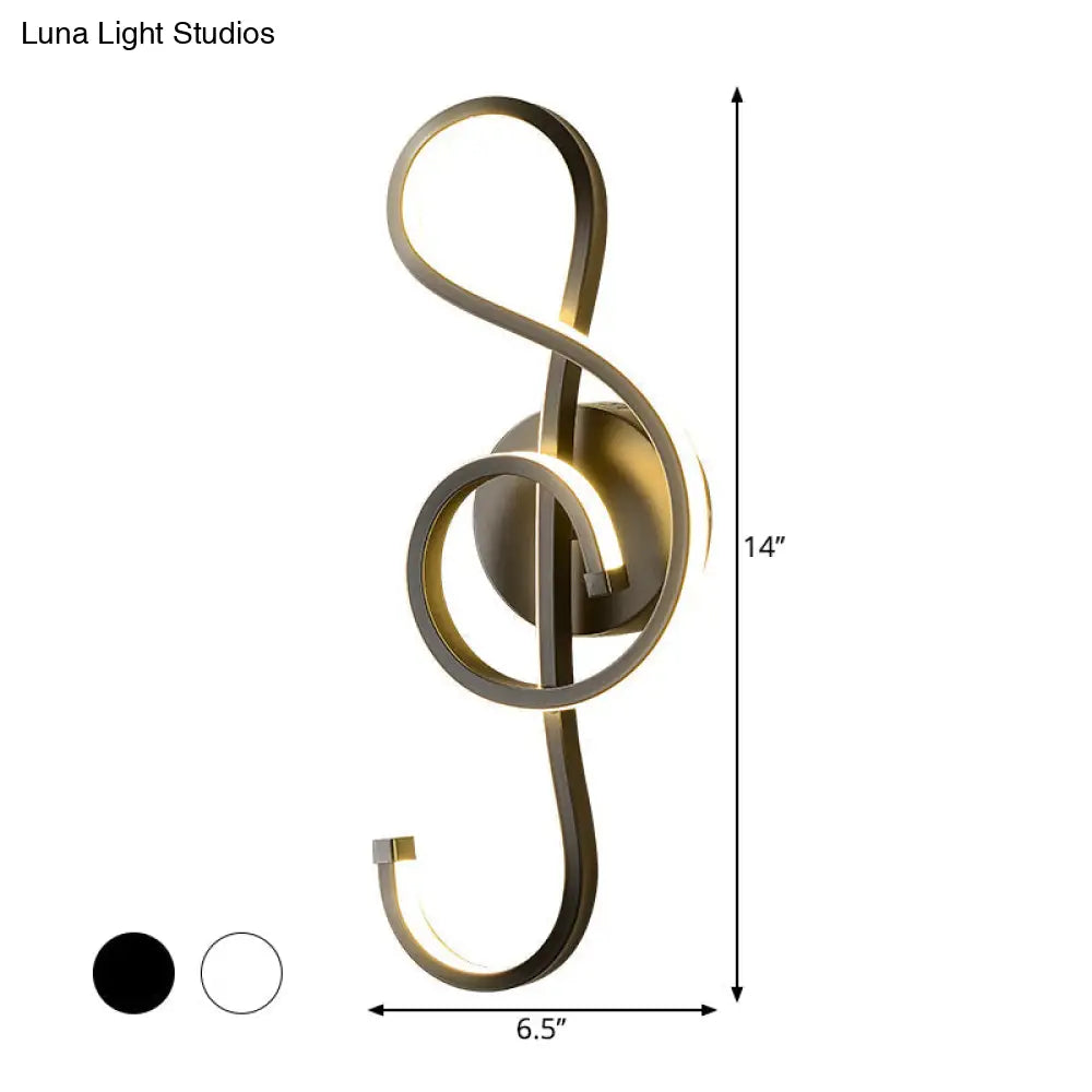 DecorBites™ Musical Note Wall Mounted Lamp: Modernist Iron Sconce with LED Surface in Black/White - Warm/White Light