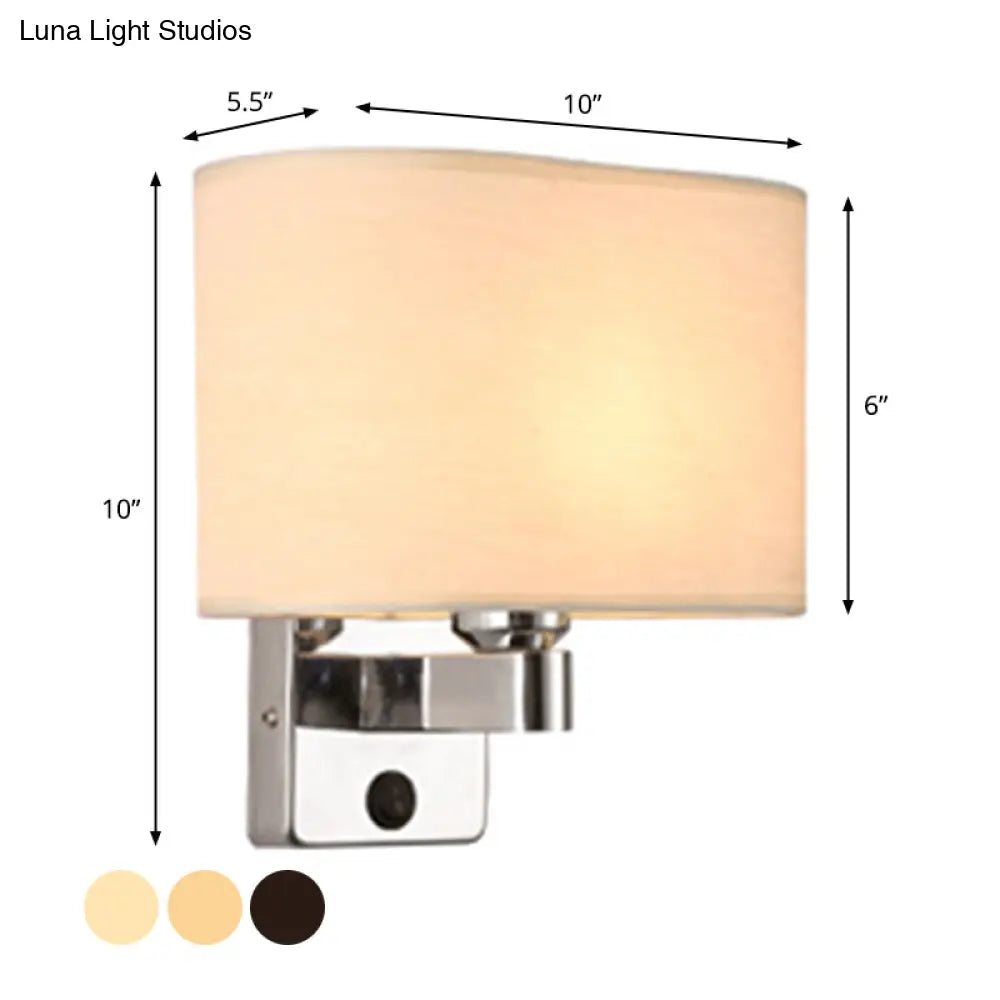 DecorBites™ Nordic 1-Light Bedroom Wall Lamp with Chrome Sconce and Oval/Square Fabric Shade (Black/White/Beige)