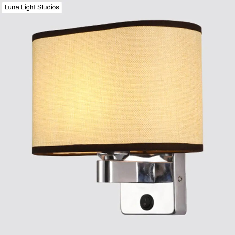 DecorBites™ Nordic 1-Light Bedroom Wall Lamp with Chrome Sconce and Oval/Square Fabric Shade (Black/White/Beige)