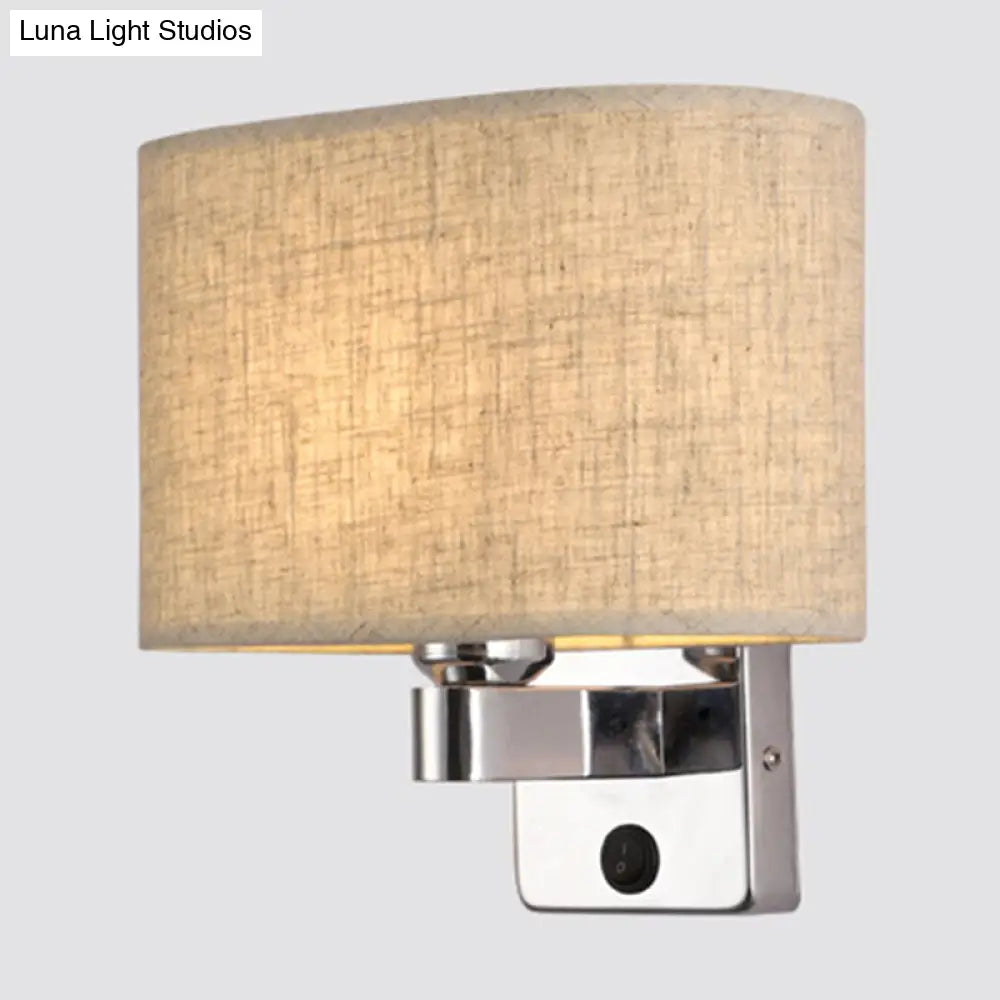 DecorBites™ Nordic 1-Light Bedroom Wall Lamp with Chrome Sconce and Oval/Square Fabric Shade (Black/White/Beige)