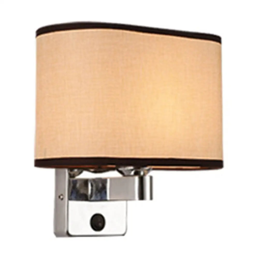 DecorBites™ Nordic 1-Light Bedroom Wall Lamp with Chrome Sconce and Oval/Square Fabric Shade (Black/White/Beige)