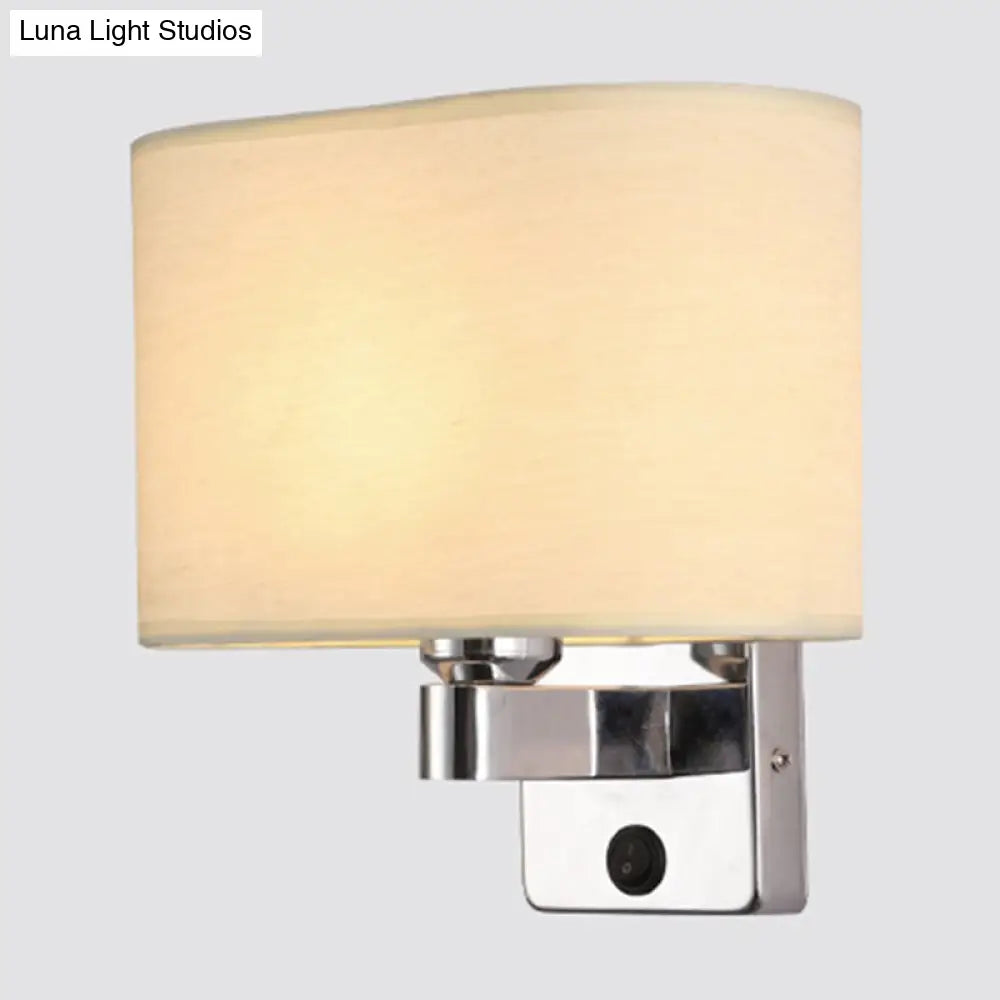 DecorBites™ Nordic 1-Light Bedroom Wall Lamp with Chrome Sconce and Oval/Square Fabric Shade (Black/White/Beige)