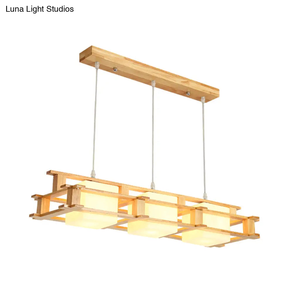 DecorBites™ Nordic 3-Light Island Pendant with Square Wooden Frame, Perfect for Dining Table