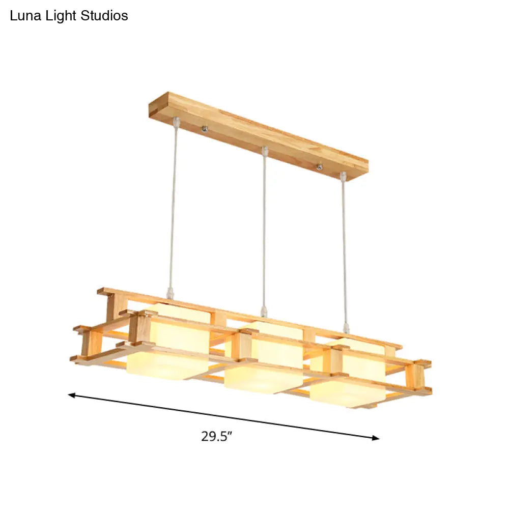 DecorBites™ Nordic 3-Light Island Pendant with Square Wooden Frame, Perfect for Dining Table