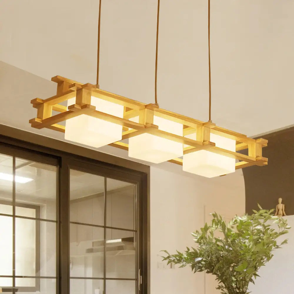 DecorBites™ Nordic 3-Light Island Pendant with Square Wooden Frame, Perfect for Dining Table