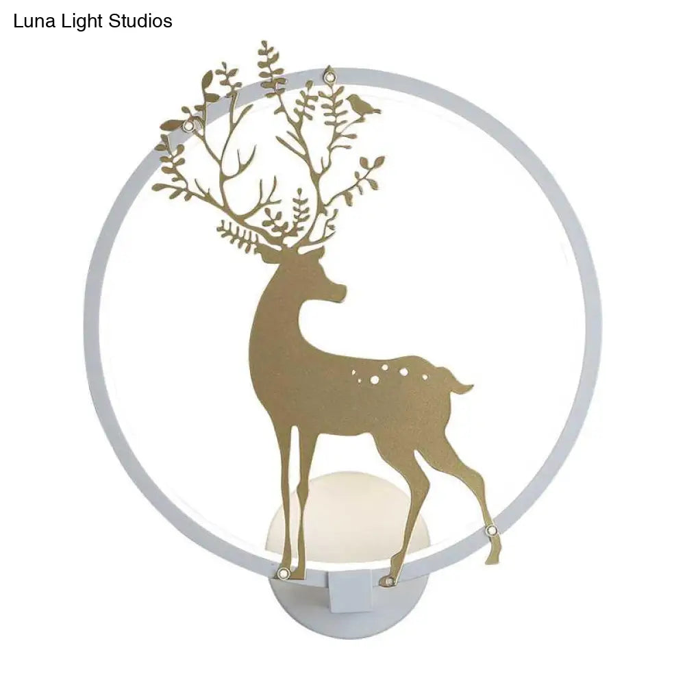 DecorBites™ Nordic Acrylic LED Hoop Wall Lamp - Elegant Gold Deer Mural Lighting for Living Room