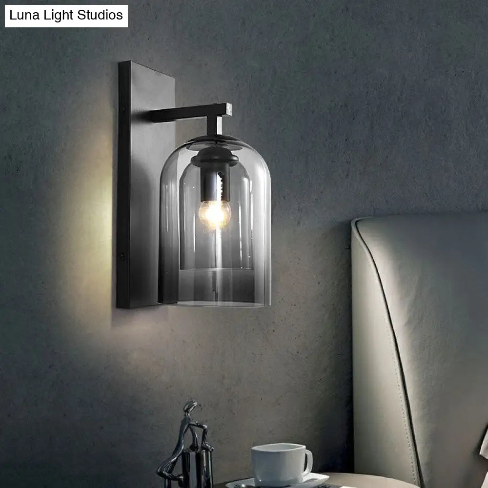 DecorBites™ Nordic Cloche Wall Lamp Glass 1 Head Bedroom Sconce Light in Black