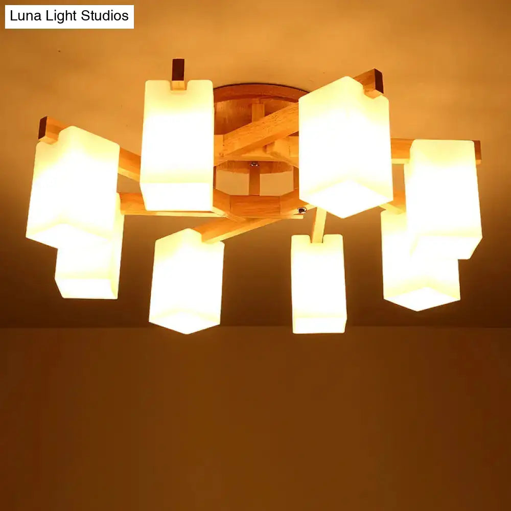DecorBites™ Nordic Cuboid Cream Glass Ceiling Lamp - Beige Semi Flush Mount Light for Living Room (3/5/8 Bulbs)
