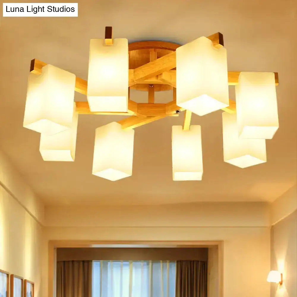 DecorBites™ Nordic Cuboid Cream Glass Ceiling Lamp - Beige Semi Flush Mount Light for Living Room (3/5/8 Bulbs)
