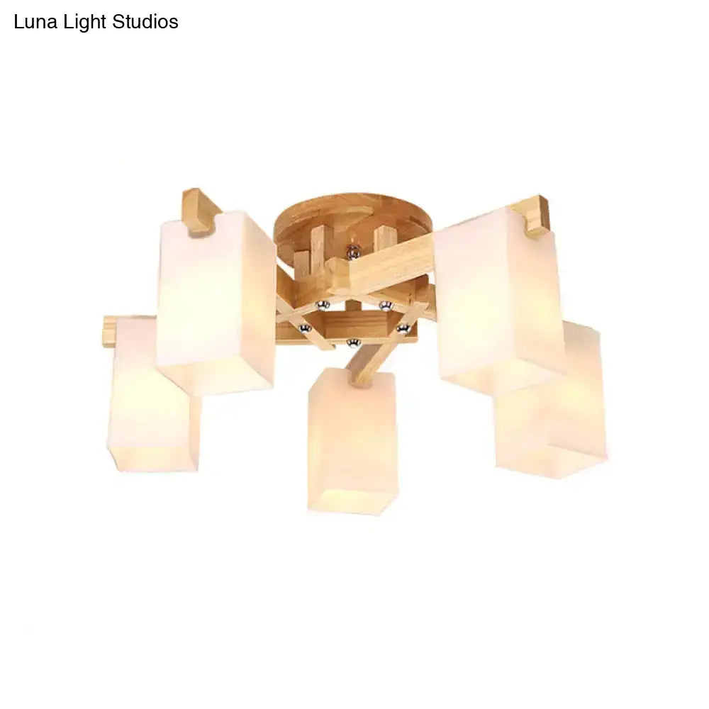 DecorBites™ Nordic Cuboid Cream Glass Ceiling Lamp - Beige Semi Flush Mount Light for Living Room (3/5/8 Bulbs)