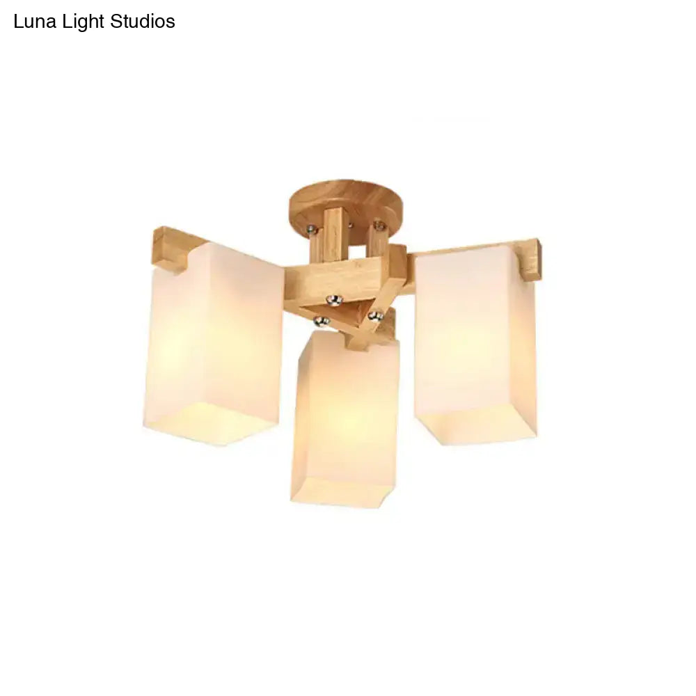 DecorBites™ Nordic Cuboid Cream Glass Ceiling Lamp - Beige Semi Flush Mount Light for Living Room (3/5/8 Bulbs)