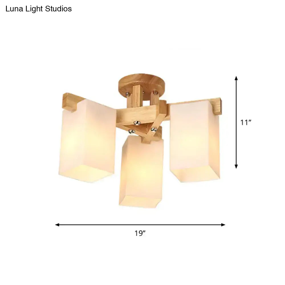 DecorBites™ Nordic Cuboid Cream Glass Ceiling Lamp - Beige Semi Flush Mount Light for Living Room (3/5/8 Bulbs)