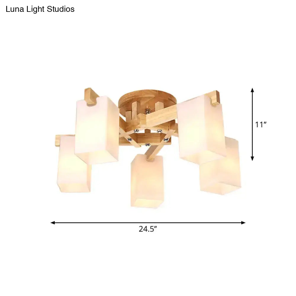 DecorBites™ Nordic Cuboid Cream Glass Ceiling Lamp - Beige Semi Flush Mount Light for Living Room (3/5/8 Bulbs)