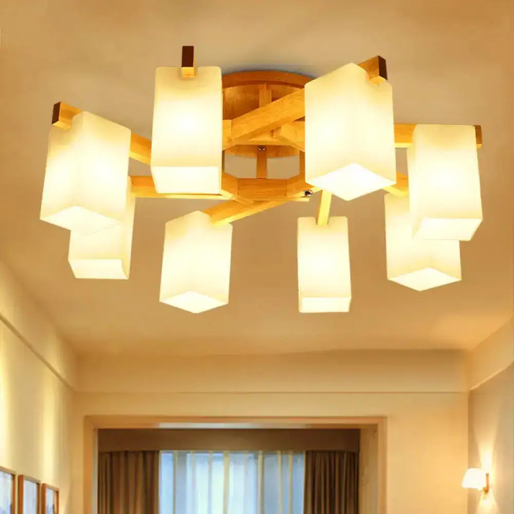 DecorBites™ Nordic Cuboid Cream Glass Ceiling Lamp - Beige Semi Flush Mount Light for Living Room (3/5/8 Bulbs)