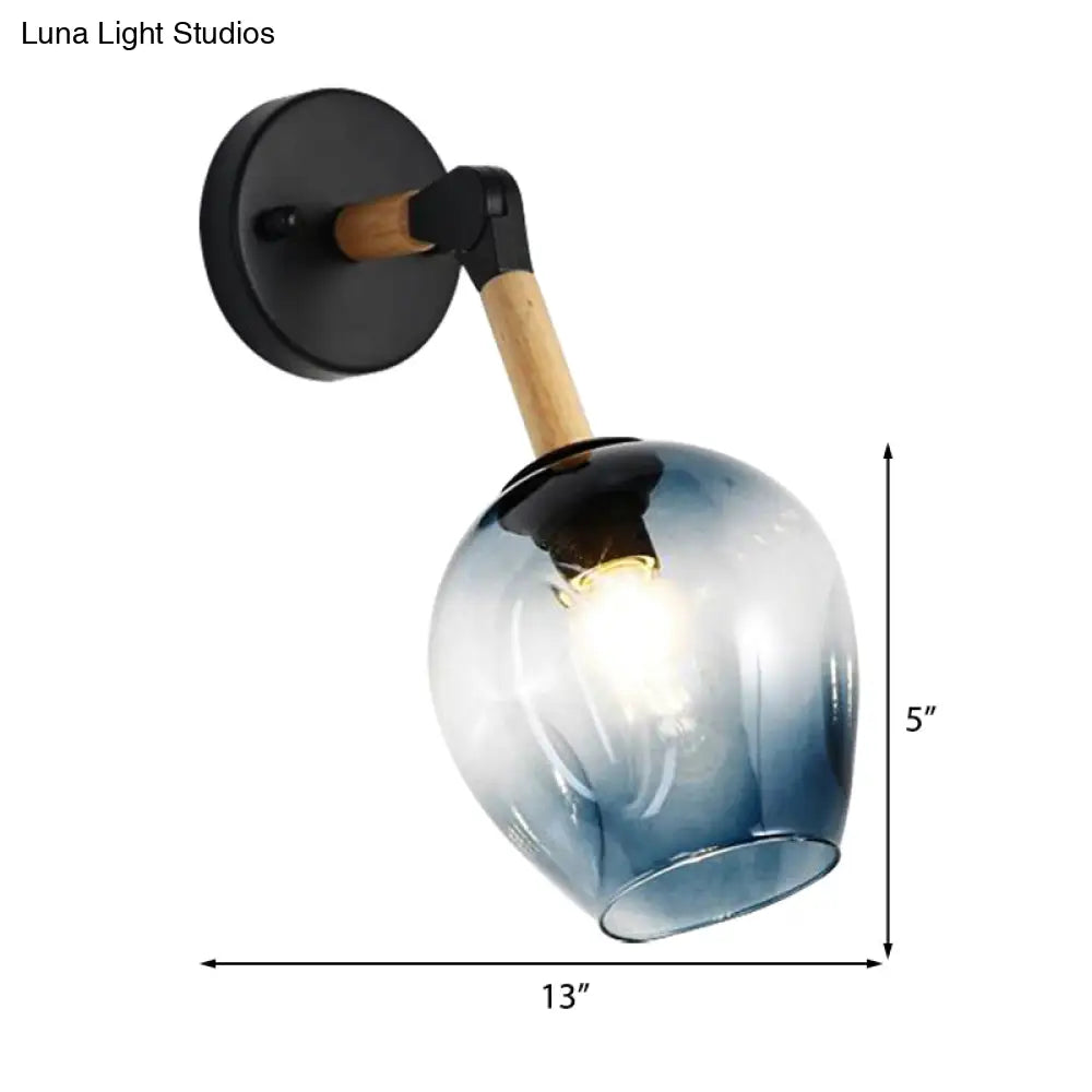 DecorBites™ Nordic Globe Sconce Lighting - Adjustable 1 Light Wall Lamp in Black with White/Ocean Blue Glass Shade