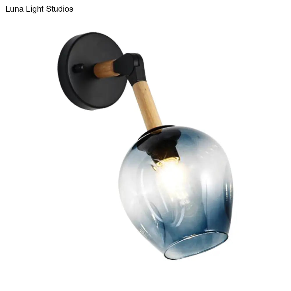DecorBites™ Nordic Globe Sconce Lighting - Adjustable 1 Light Wall Lamp in Black with White/Ocean Blue Glass Shade