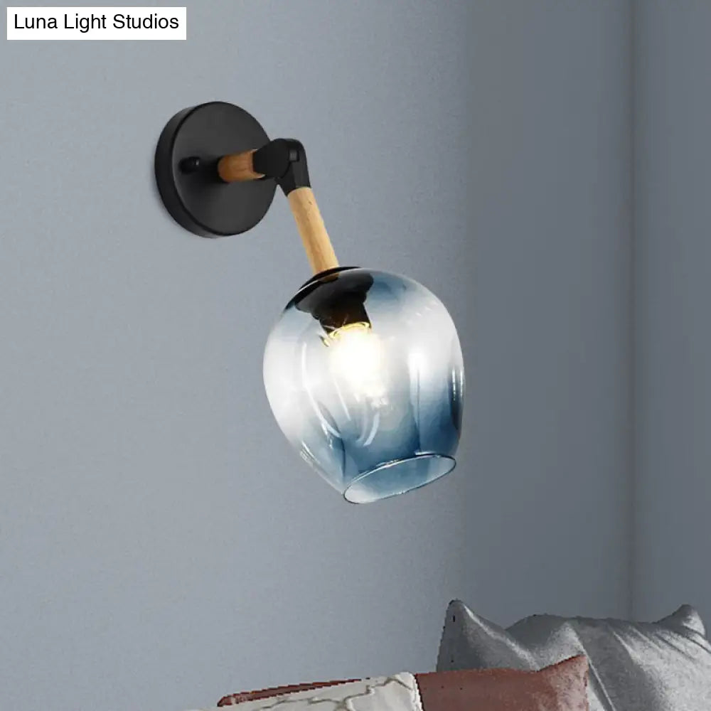 DecorBites™ Nordic Globe Sconce Lighting - Adjustable 1 Light Wall Lamp in Black with White/Ocean Blue Glass Shade
