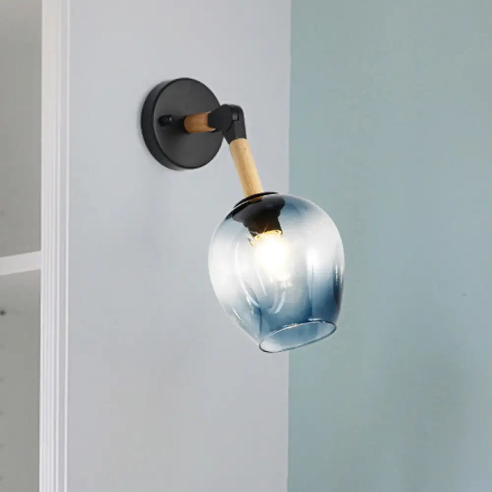 DecorBites™ Nordic Globe Sconce Lighting - Adjustable 1 Light Wall Lamp in Black with White/Ocean Blue Glass Shade