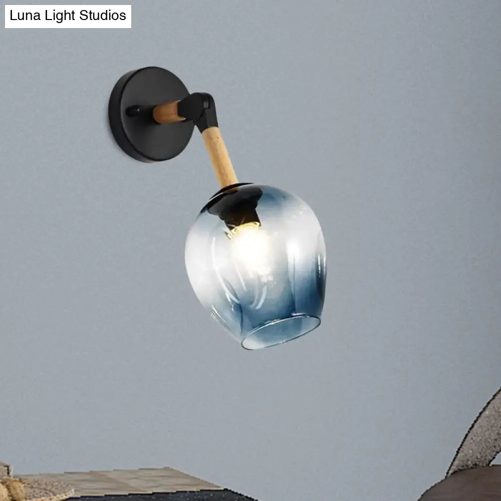 DecorBites™ Nordic Globe Sconce Lighting - Adjustable 1 Light Wall Lamp in Black with White/Ocean Blue Glass Shade