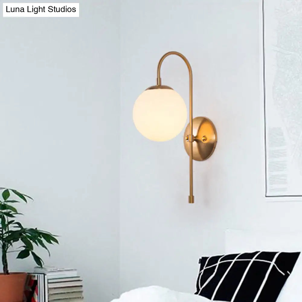 DecorBites™ Nordic Gold Sphere Wall Sconce with Milky Glass Shade for Living Room