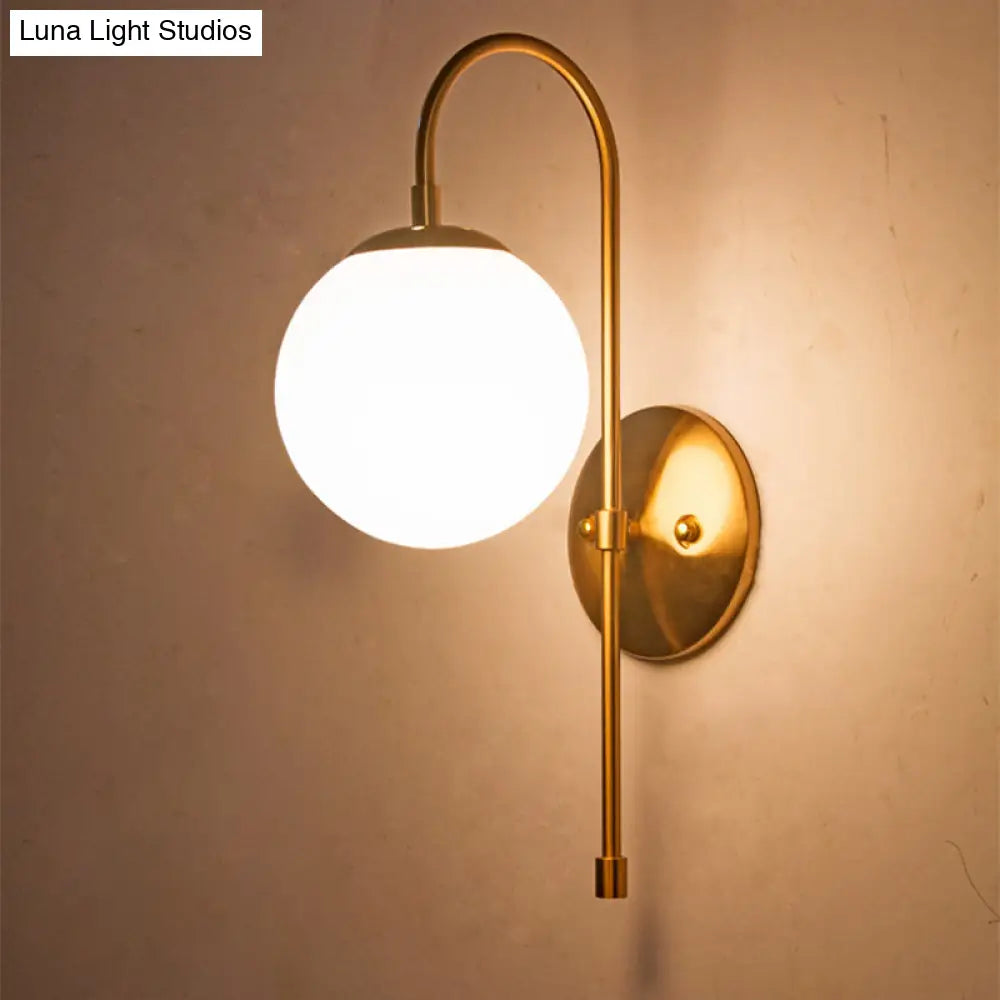 DecorBites™ Nordic Gold Sphere Wall Sconce with Milky Glass Shade for Living Room