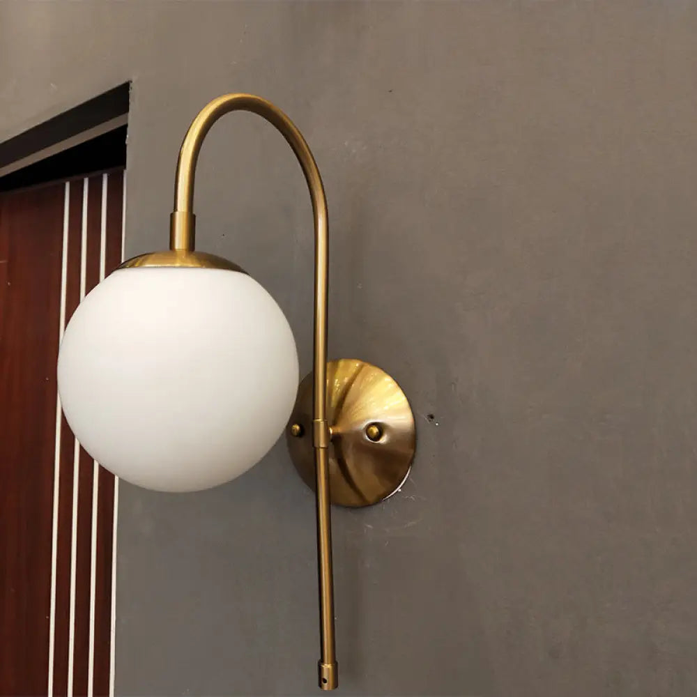 DecorBites™ Nordic Gold Sphere Wall Sconce with Milky Glass Shade for Living Room