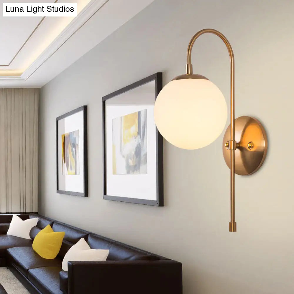 DecorBites™ Nordic Gold Sphere Wall Sconce with Milky Glass Shade for Living Room