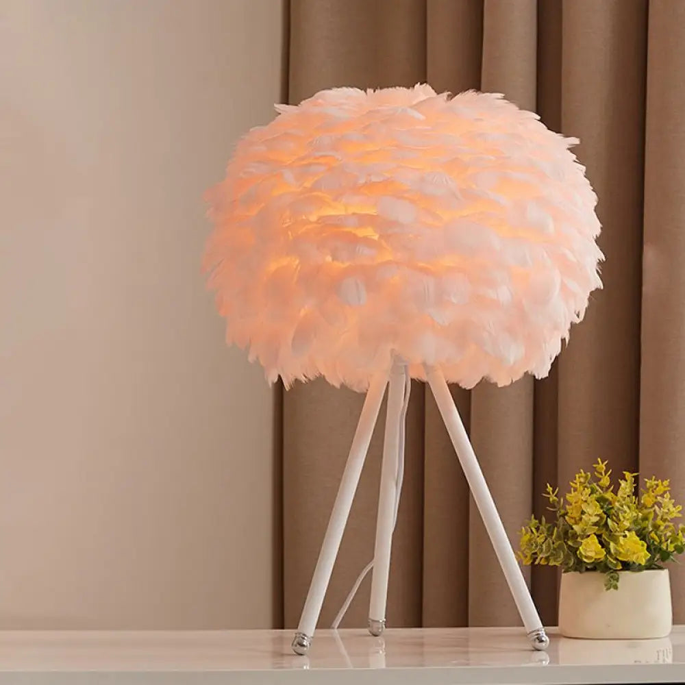 DecorBites™ Nordic Goose Feather Sphere Table Lamp with Tripod Stand - Stylish 1-Bulb Night Stand Light