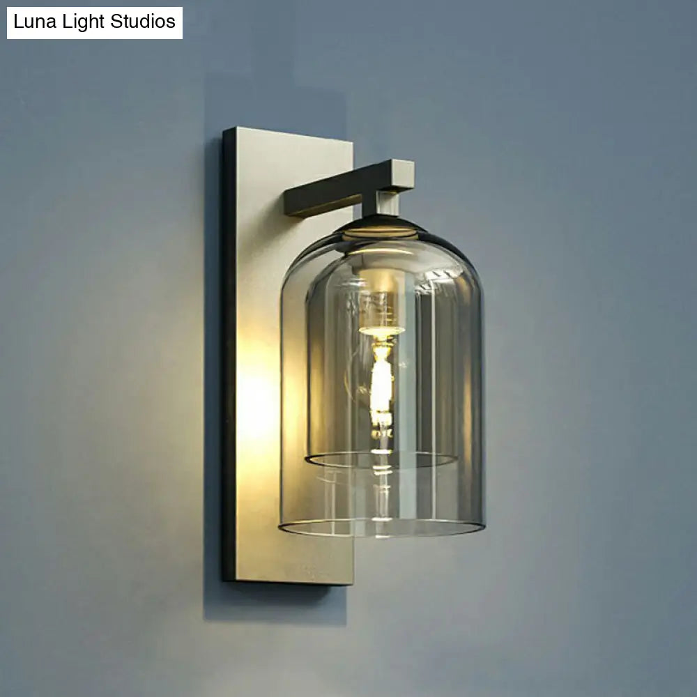DecorBites™ Nordic Grey Finish Glass Dome Wall Lamp: Elegant Smokey Blown Glass Sconce Lighting for Corridor