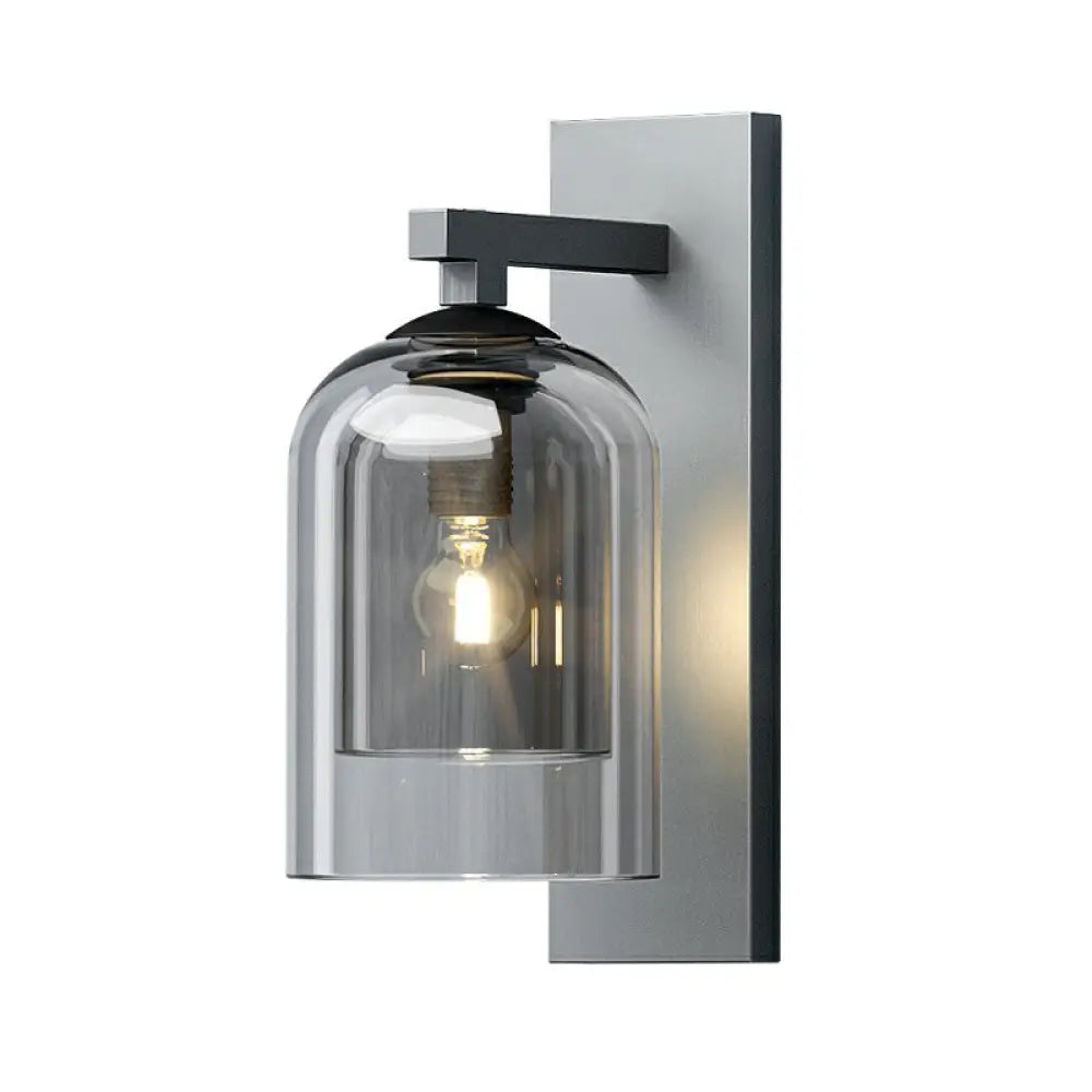 DecorBites™ Nordic Grey Finish Glass Dome Wall Lamp: Elegant Smokey Blown Glass Sconce Lighting for Corridor