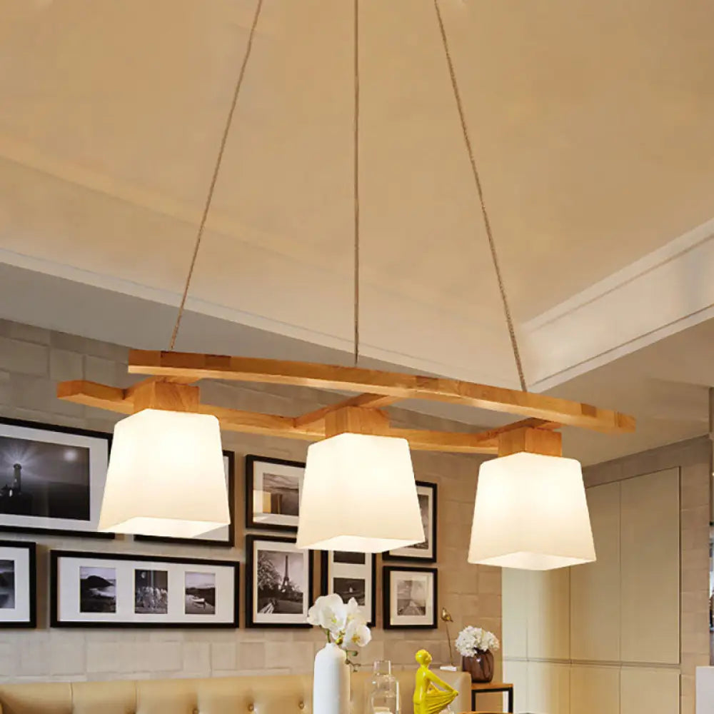 DecorBites™ Nordic Hang Lamp: Triple Light Glass & Wood Dining Room Island Lighting with Square Shade