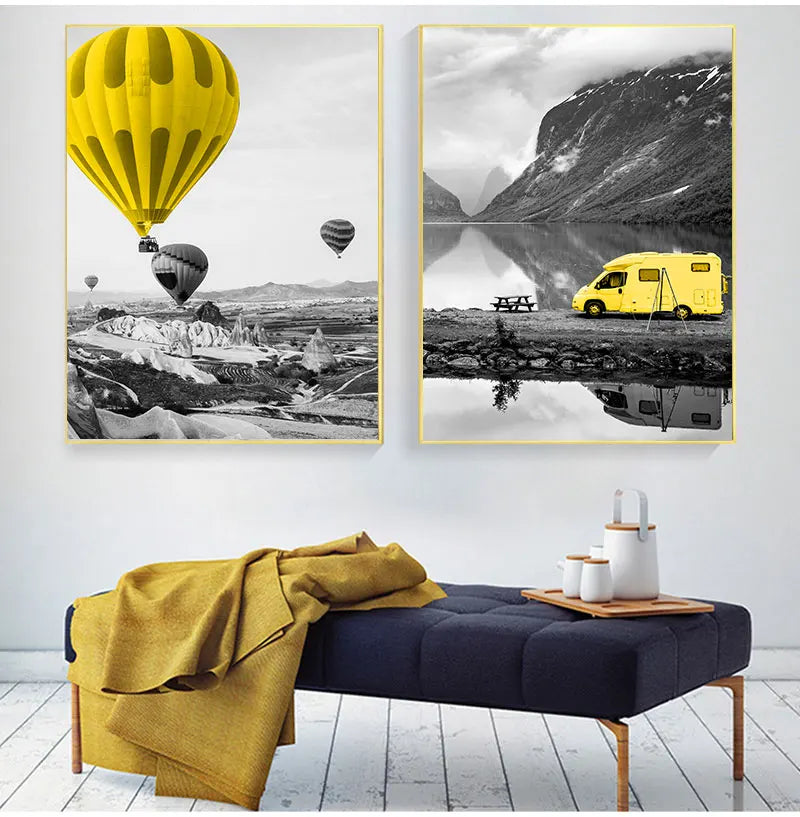 DecorBites™ Nordic Landscape Canvas Print Set - Yellow Scenery