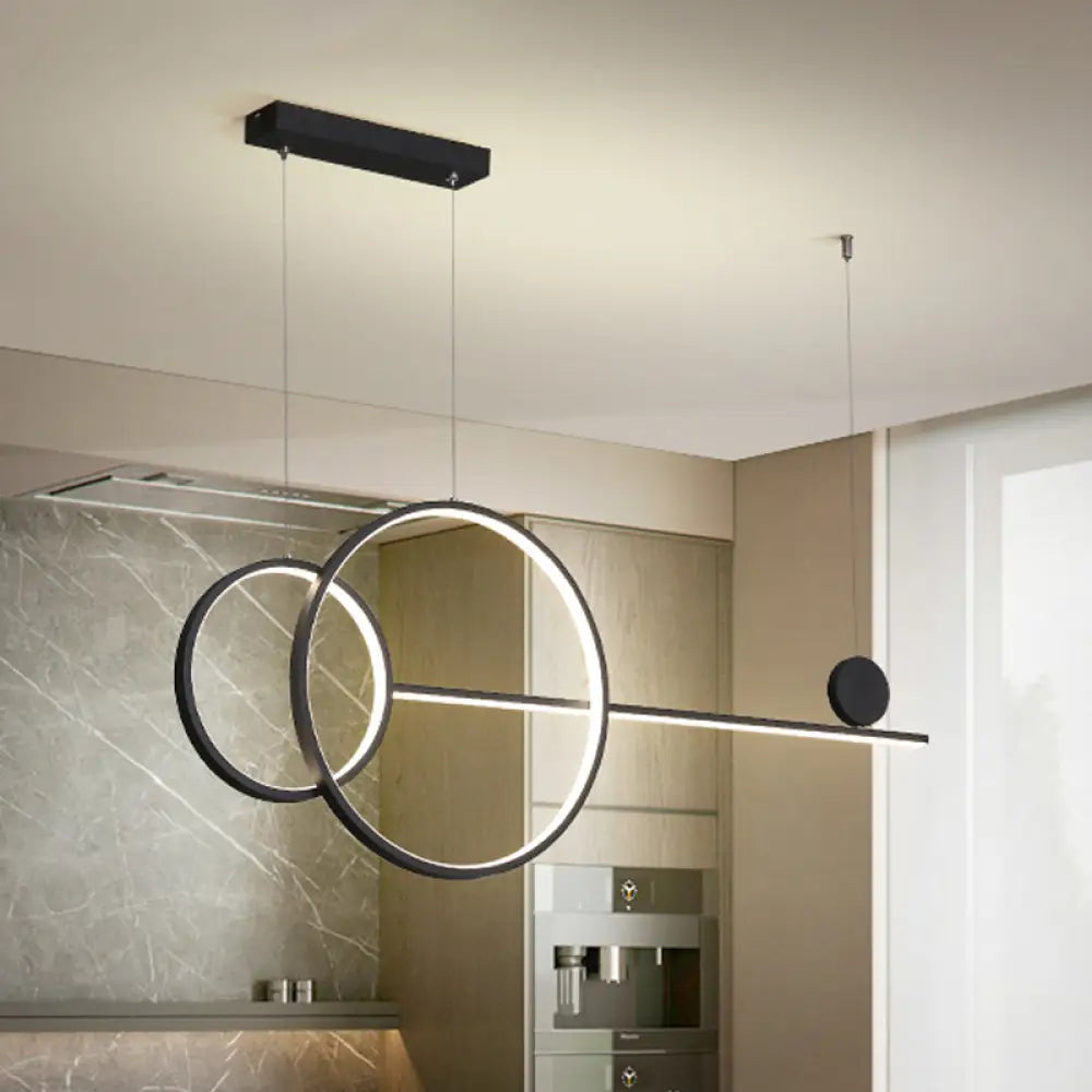 DecorBites™ Nordic LED Acrylic Chandelier Lamp with Black & Gold Line Design for Circular Island Lighting